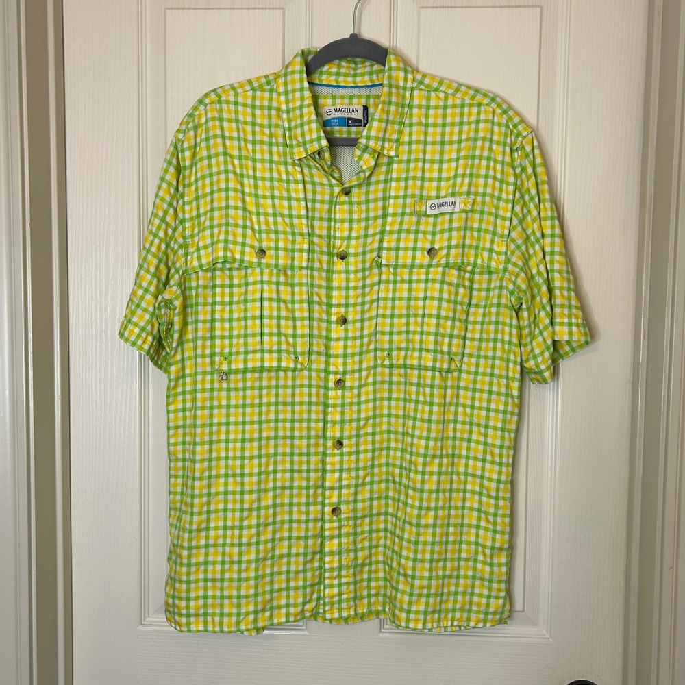 Magellan Outdoors Mens Fish Gear Short Sleeve Gingham Plaid Shirt Size Medium
